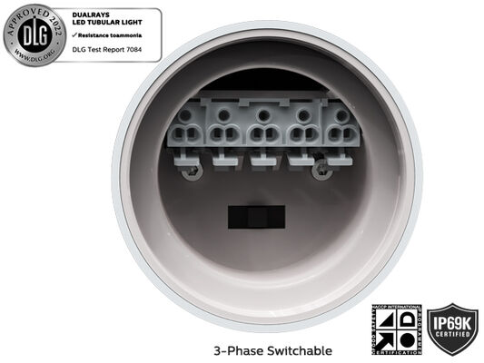1.2m 40W IP69K IK10 TB7 LED 튜브형 조명 안토-UV 암모니아 농장용, 3선 또는 5선 연결 가능