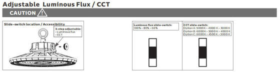 HB2 DIP 스위치 가능 전원 및 3CCT UFO LED 하이 베이 라이트 100W 150LPW (비상 기능 옵션)