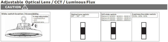 산업용 LED 하이베이 조명, 전력 및 색온도 조절을 위한 DIP 스위치 설정, 다양한 빔 각도 옵션