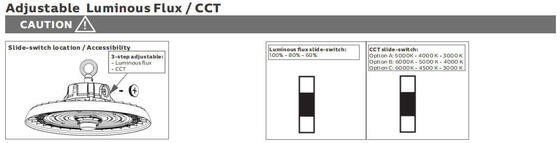 HB3 DIP 스위치 가능한 전력 및 3CCT UFO LED 하이 베이 라이트 150W 192LPW와 20W/30W@3HRS 비상