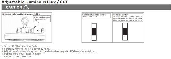HB4H DIP 스위치 가능한 전력 및 3CCT UFO LED 하이 베이 라이트 150W 150LPW 20W / 30W @ 3 시간 비상
