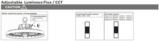HB3H DIP 스위치 가능한 전원 및 3CCT UFO LED 하이 베이 라이트 100W 150LPW 20W/30W @ 3 시간 비상 기능 선택