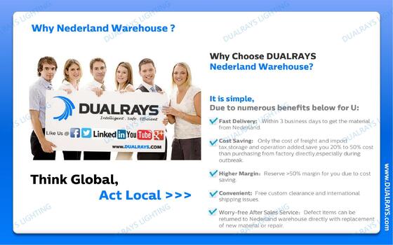 DUALRAYS 유럽 재고 LED 삼방등은 네덜란드에서 3 영업일 이내에 직접 배송되며, 현지 A/S 유지보수 및 수리를 받으실 수 있습니다.