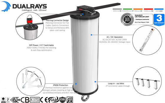 Dualrays D2 시리즈 50W 실외 및 실내 LED 삼중 증거 LED 고정 조명 160LMW 5ft 길이
