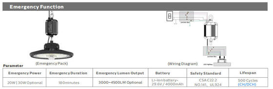 DUALRAYS HB2 DIP 전환 가능한 전원 및 3CCT UFO LED 하이베이 조명 100W 170LPW 공장 홀 및 생산 영역에 적용
