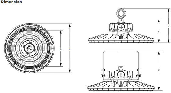 HB2 DIP 전환 가능 전원 및 3CCT UFO LED 하이베이 조명 200W 170LPW, 장착 높이 5 - 15m