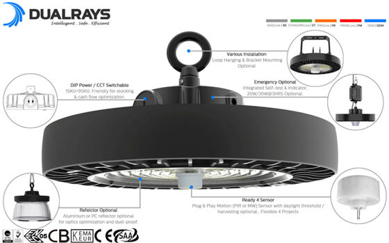 190lm/W ENEC HB4H UFO LED 하이 베이 조명 100W 150W 200W IP65 IK08 5년 창고 산업용 조명