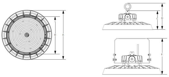 DUALRAYS 조명 HB5 올인원 240W LED UFO 하이 베이 조명 3 CCT 및 와트 조절 가능 IP65 0-10V 플러그 앤 플레이 센서가 있는 조광 가능 창고 조명