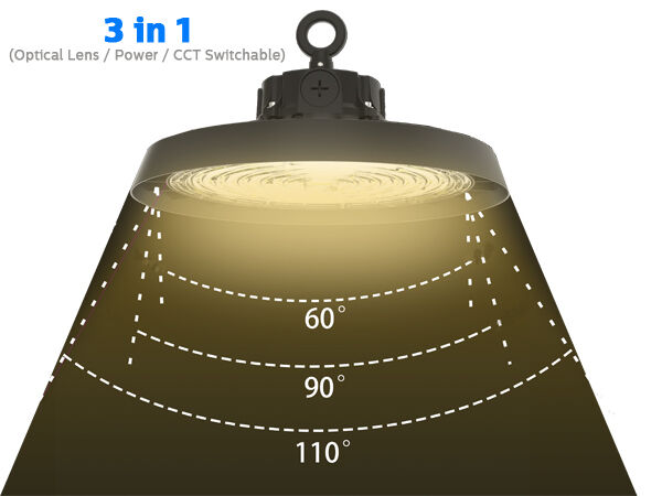 DUALRAYS 조명 HB5 올인원 240W LED UFO 하이 베이 조명 3 CCT 및 와트 조절 가능 IP65 0-10V 플러그 앤 플레이 센서가 있는 조광 가능 창고 조명